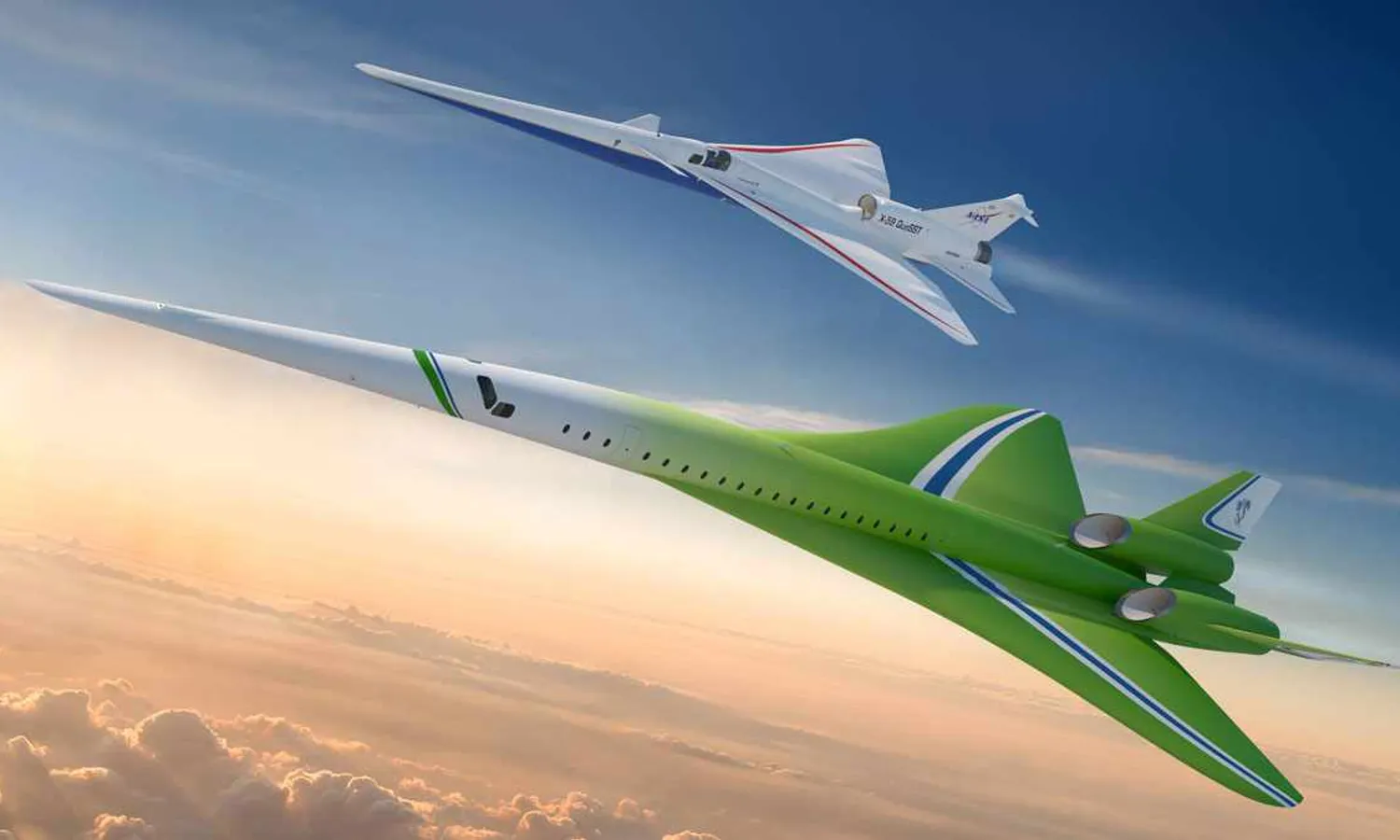 In the foreground, the supersonic passenger aircraft concept: more realistic performance as well as its costs (Lockheed Martin)