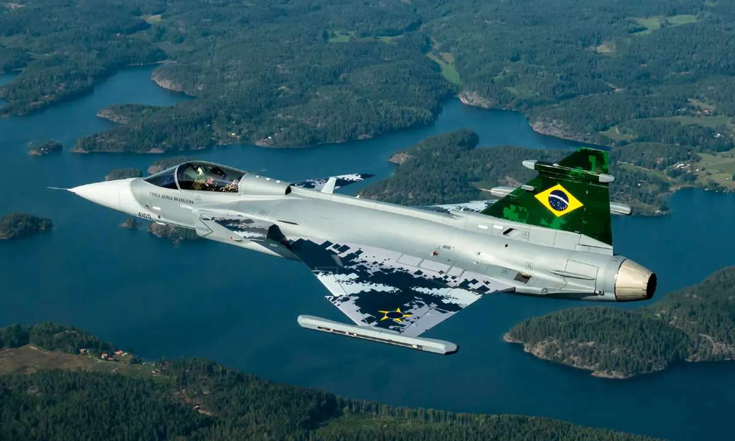The first Saab Gripen E from Brazil in flight (Saab)
