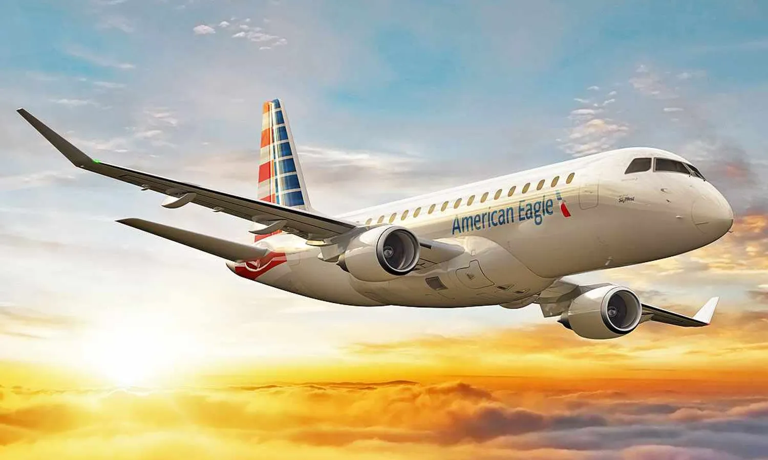 E175 from SkyWest in the American Eagle livery: right-sized jet (Embraer)