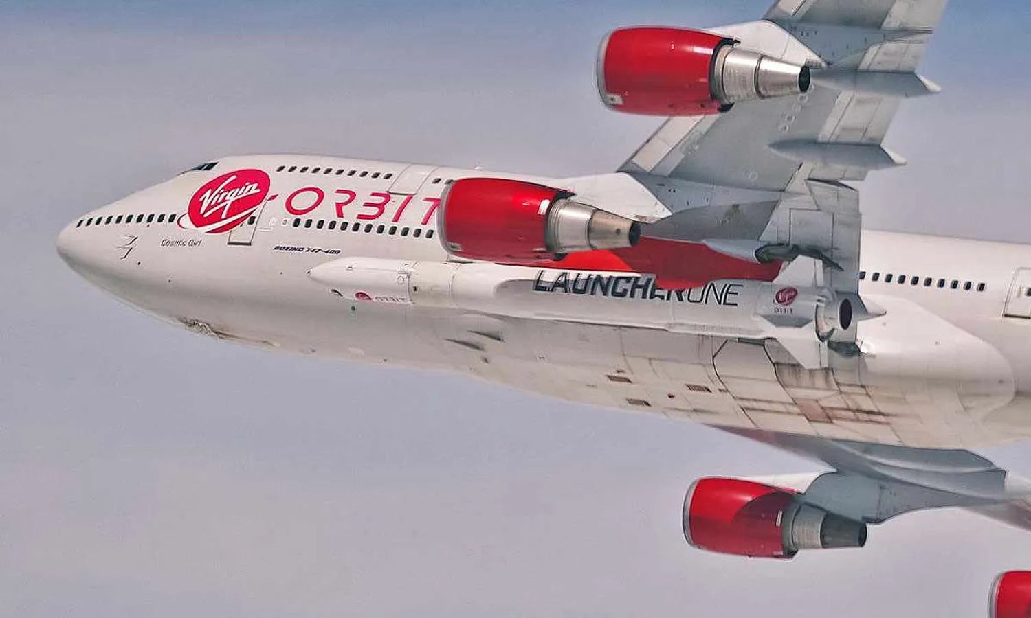 The LaunchOne rocket on the wing of the Boeing 747: ability to launch satellites up to 880 lbs into space (Virgin Orbit)