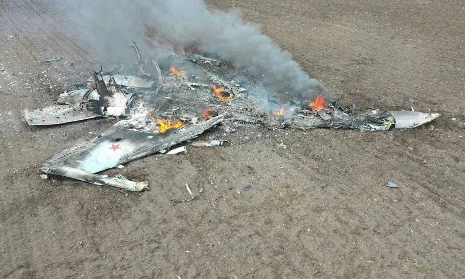 Wreckage of Sukhoi Su-35S that crashed in Ukraine