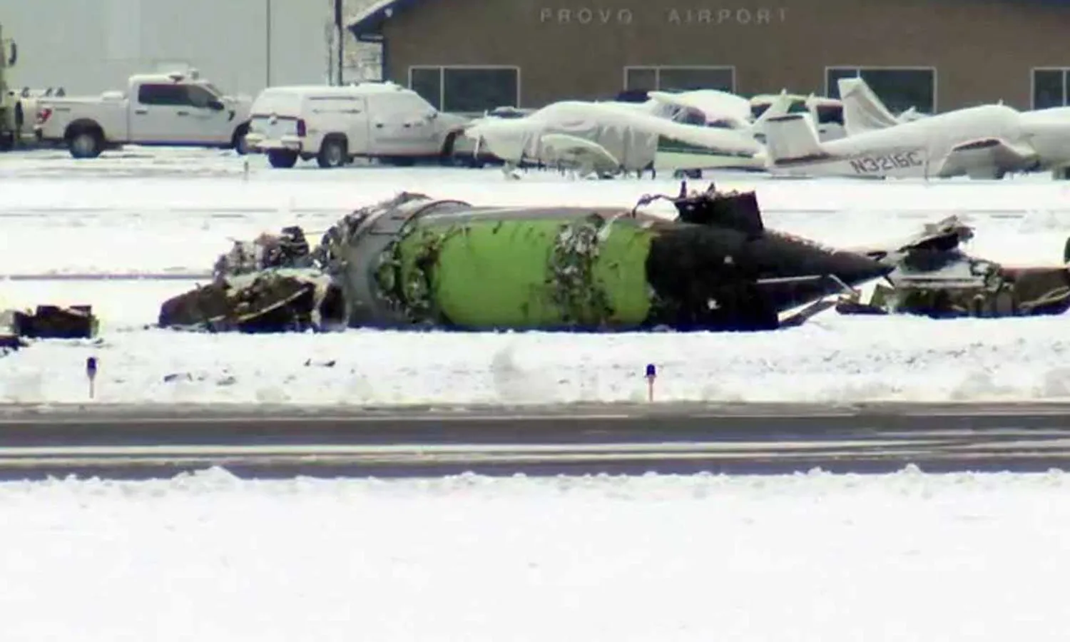 What's left of the Phenom 300's fuselage after the crash