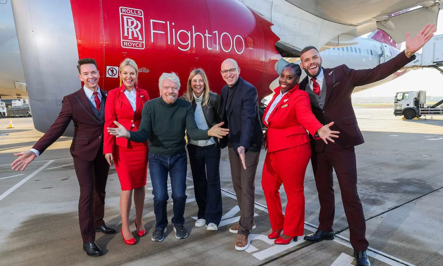 Sir Richard Branson, owner of Virgin, and his team before the historic flight (Virgin Atlantic)