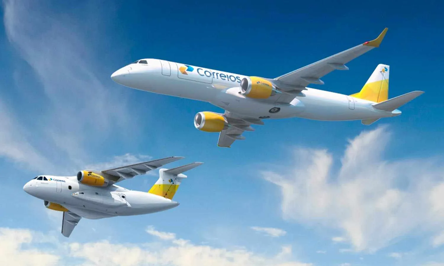 The C-390 and the E190F with Correios livery (Embraer)