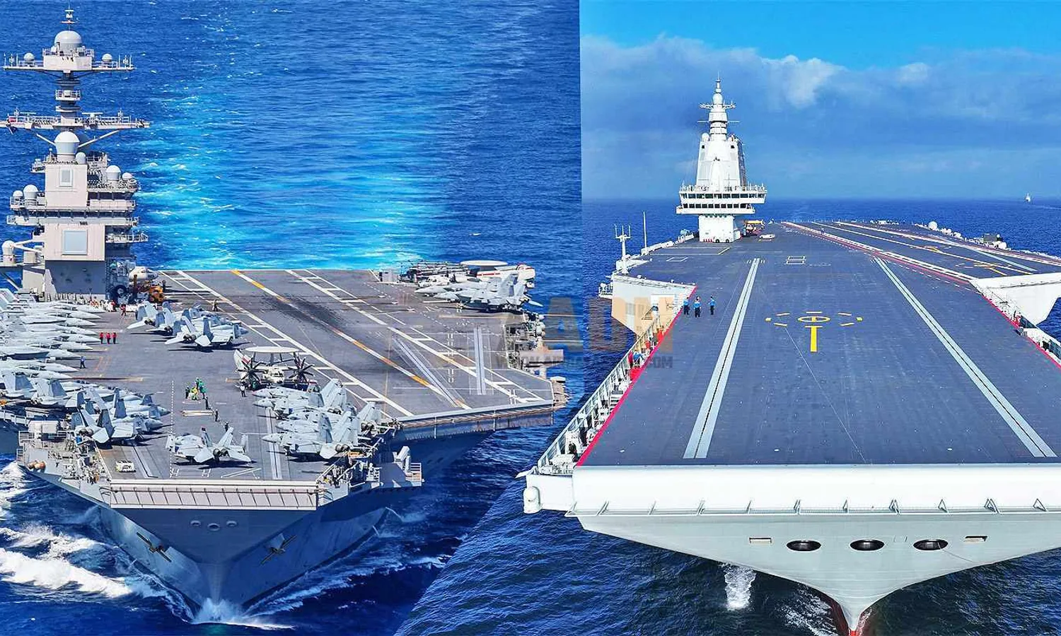 Gerald R. Ford and Fujian aircraft carriers compared (USN/PLAN)
