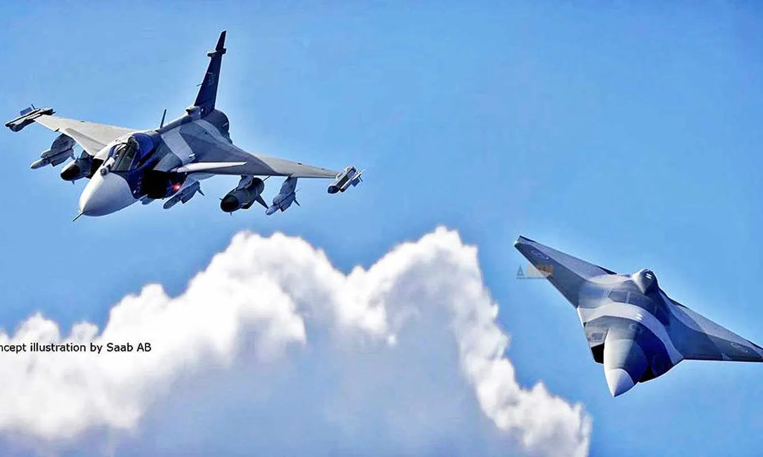 Gripen fighter and the unmanned aircraft (Saab)