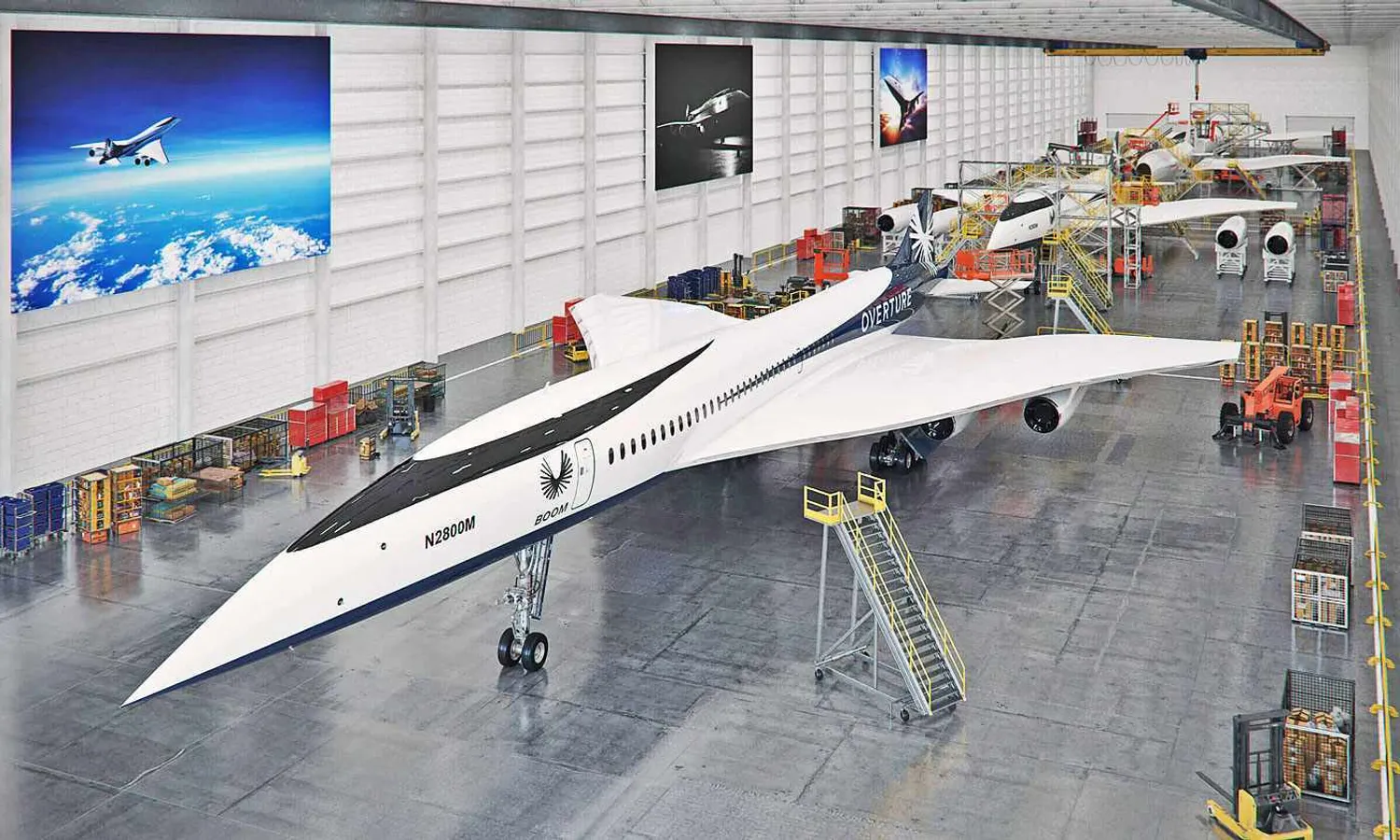 Illustration shows the Overture aircraft assembly line (Boom Supersonic )