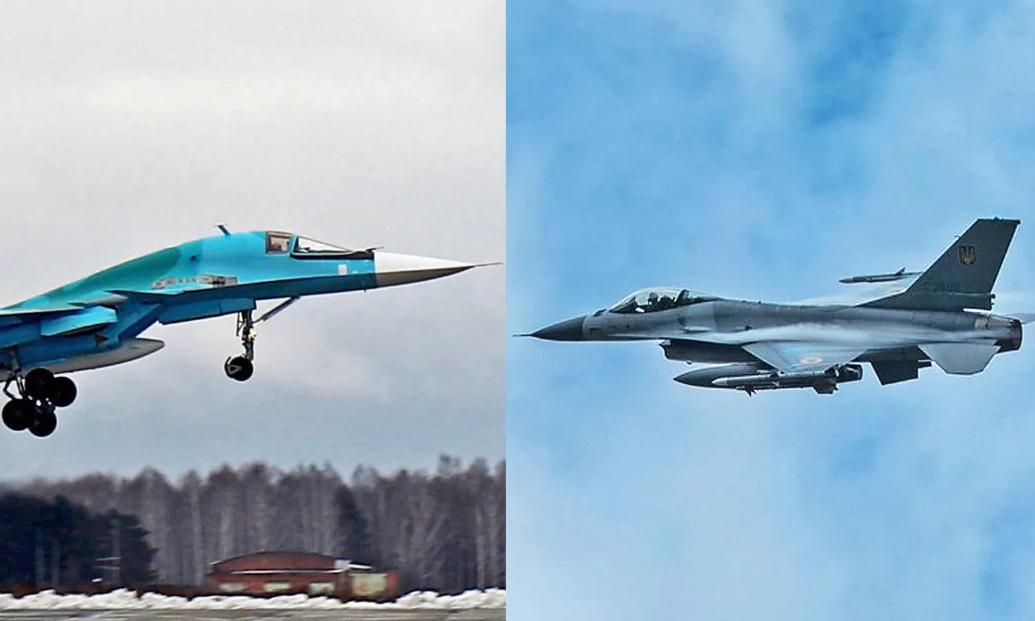 Russian Su-34 and a Ukrainian F-16 (UAF/UAC)