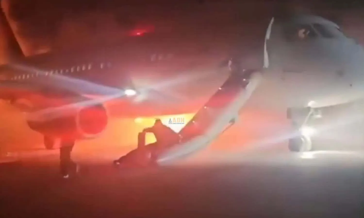 Passengers evacuated from SSJ-110 jet amid fire (Social media)