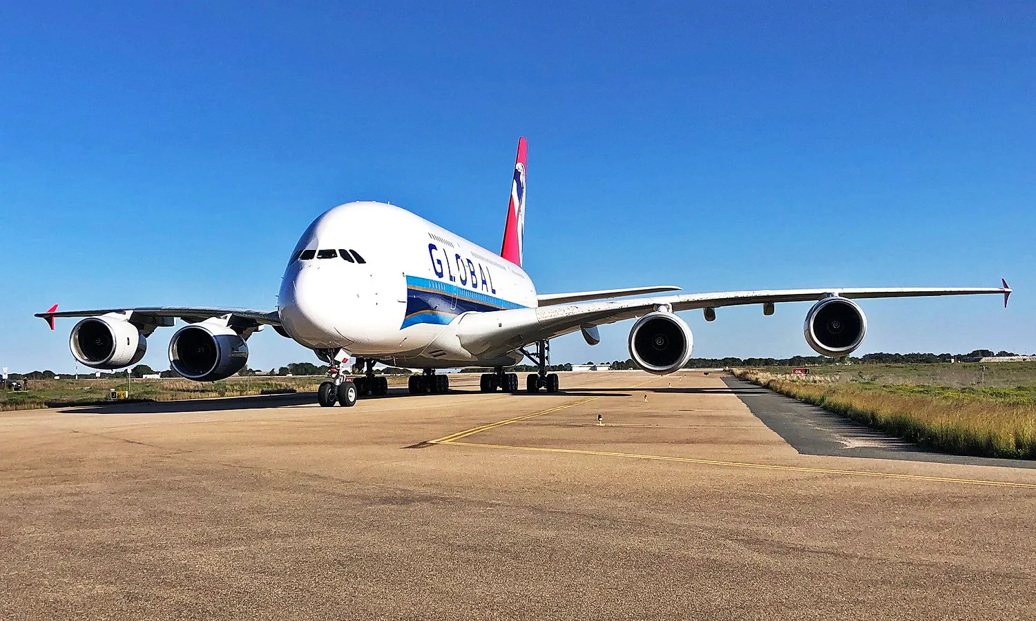 Global Airlines first Airbus A380 in Beja (Hi Fly)