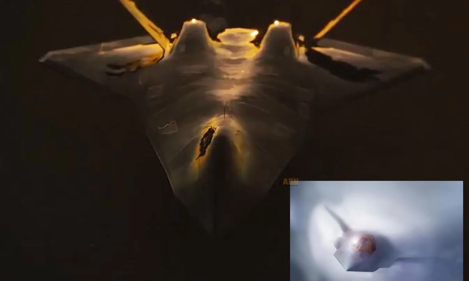 The image of the stealth fighter and in detail one of the artistic renderings released by the USAF of the F-47 (USAF)